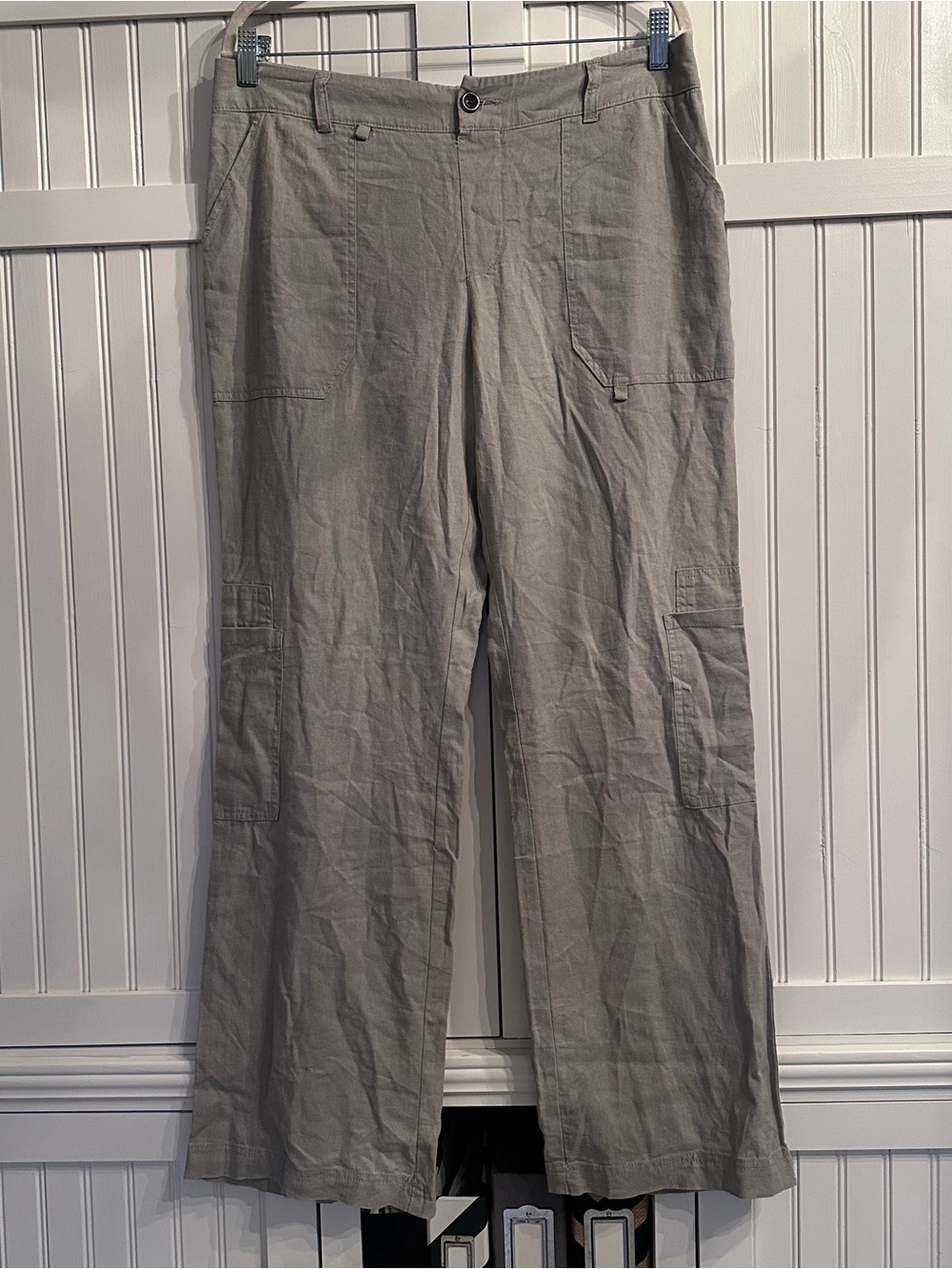 Happily Grey Wide Leg Women's Cargo Pants in Light Gray Size L Button w/Faux Fly